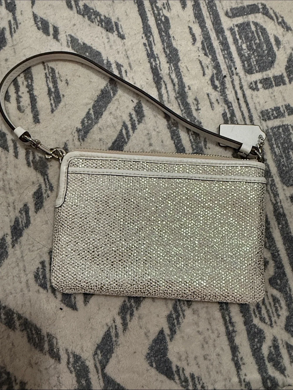 Coach Silver Glitter Wristlet Clutch